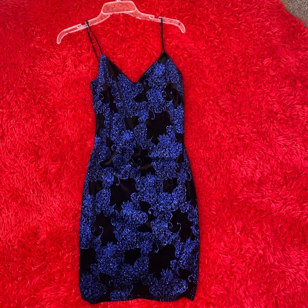 Elegant Black and Blue Intricate Design Dress